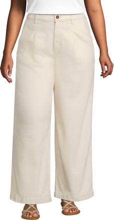 Lands End Plus Size High Rise Soft Denim Pleated Wide Leg Trousers in Natural at Nordstrom, Size 26W
