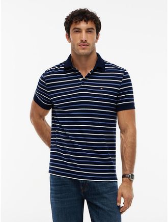 Tommy Hilfiger Mens Regular Fit Striped Wicking Polo - Carbon Navy - XXXL