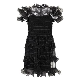 Red Valentino Party Dresses, female, Black, Size: L Short Dress with Voluminous Sleeves
