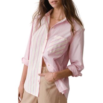 Marine Layer Jane California Relaxed Stripe Cotton Poplin Button-Up Shirt in Pink Stripe at Nordstrom, Size X-Small