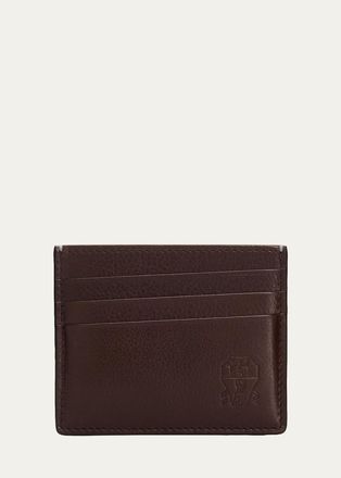 Brunello Cucinelli Mens Grained Leather Card Holder