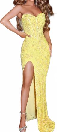 Portia & Scarlett Strapless Evening Gown In Yellow