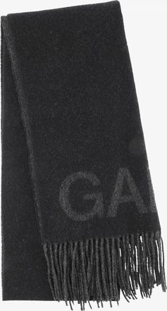 Ganni Black Fringed Scarf Recycled Wool