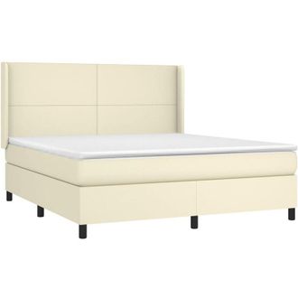 vidaXL Cama Box Spring Con Colch&oacute;n Cuero Sint&eacute;tico Crema 180x200 Cm Vidaxl