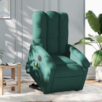 vidaXL Vidaxl - Sill&oacute;n Masaje El&eacute;ctrico Reclinable Elevable Tela Verde Oscuro