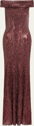 Jenny Packham Echo Off-Shoulder Sequined Gown