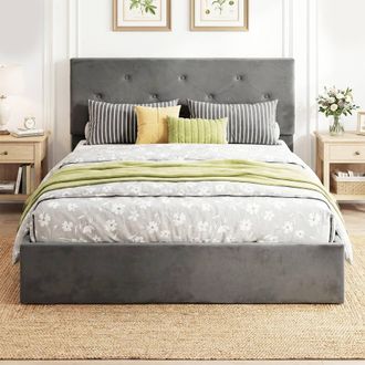HOMCOM Double Bed Frame Gas End Lift Under Bed Storage Dark Grey | Size: Single