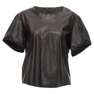 Theory Theyskens Theory Calf Leather 3D Flare Sleeve Hi Low Hem Top