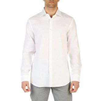 HUGO BOSS Classic overhemd met kraag - Heren - Zakelijke Overhemden - Wit - 2XL - Linnen - Overhemden
