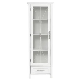 Teamson Home Teamson Home - Delaney Ba&ntilde;o De Madera De Pie Alto Gabinete De Almacenamiento De Lino Delgado Torre Blanca 7961 Con Puerta De Panel De Vidrio