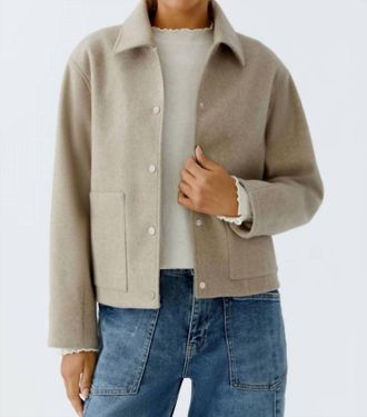 Oui Collared Wool Jacket In Taupe