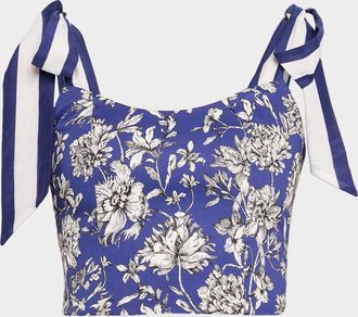 Alice & Olivia Blanca Blooming Wild Tie-Shoulder Top
