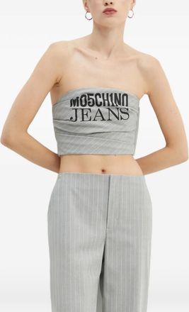 Moschino pinstripe-pattern logo-print bandeau top - women - Fabric - 38 - Grey