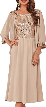 Grace Karin Elegant Mother of The Bride Dresses Summer Sleeveless Spaghetti Straps Sparkling Dress Glitter Two-Piece Set Dress Champagne S