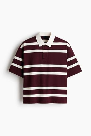 H&M Loose Fit Cotton Polo Shirt in Burgundy/striped at Nordstrom, Size X-Small