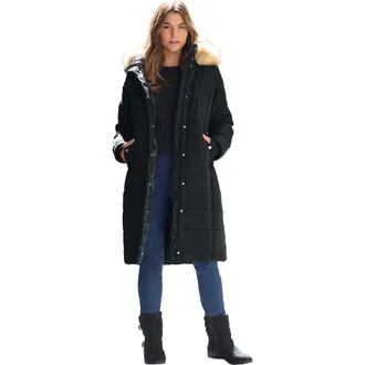 Roaman's Plus Size Knee Length Puffer Coat in Black at Nordstrom, Size Medium