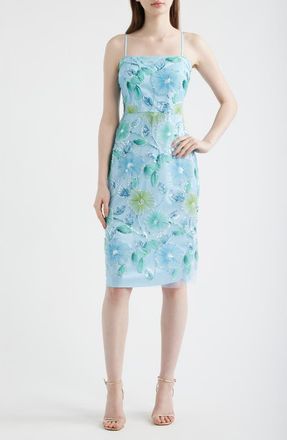Eliza J Sequin Floral Cocktail Midi Dress in Blue Multi at Nordstrom, Size 12