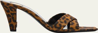 Saint Laurent Jill Leopard Crisscross Mule Sandals