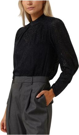 Scotch & Soda Mock Neck Blouse met Open Rug - Dames - Blouses - Blauw - L - Overhemden