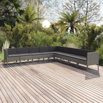 vidaXL Set De Muebles De Jard&iacute;n 9 Pzas Y Cojines Rat&aacute;n Sint&eacute;tico Gris Vidaxl