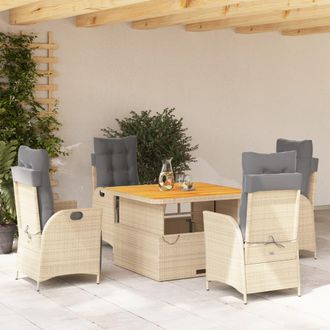 vidaXL Set Comedor De Jard&iacute;n 5 Pzas Con Cojines Rat&aacute;n Sint&eacute;tico Beige Vidaxl