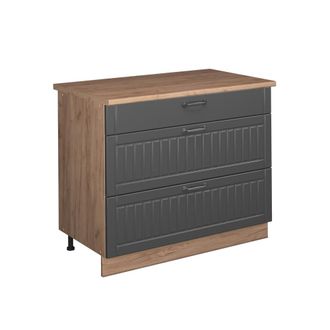 Vicco Mueble Bajo De Cocina Fame-line, Gris Oscuro/roble Dorado, 100 Cm, Et Roble, Vicco