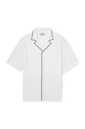 Officine G&eacute;n&eacute;rale Eren Camp-Collar Embroidered Seersucker Shirt