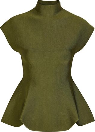 Khaite Andra High-neck Stretch-knit top - Olive - S (UK8-10 / S)