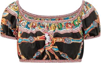 Dolce & Gabbana Carretto-print Poplin Top - Dames - Korte mouwen Overhemden - Veelkleurig - S - Katoen - Overhemden
