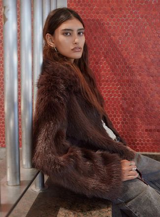 Twik Womens Zip-up faux fur cropped jacket