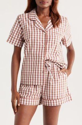 Nordstrom Classic Short Cotton Pajamas in Brown Ella Gingham at Nordstrom Rack, Size Small