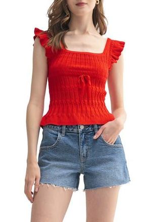 All in Favor Pointelle Ruffle Accent Knit Top in Red at Nordstrom Rack, Size X-Large