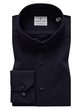 Emanuel Berg Mens Modern 4Flex Stretch Knit Shirt In Navy Solid