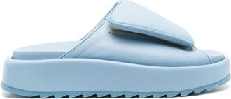 Gia Borghini Blauwe Leren Casual Open Teen Slides - Dames - Sandalen - Blauw - 37 EU - Leer - Schoenen