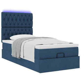 vidaXL Cama Otomana Con Colch&oacute;n Y Luces Led Azul 90x200 Cm Tela Vidaxl