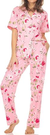 Flora Nikrooz Womens Printed Notch Collar Pajama Set In Pink