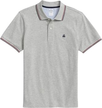 Brooks Brothers Lichtgrijze Golden Fleece Supima Polo Shirt met Bies - Heren - Polos - Grijs - S - Katoen - Tops