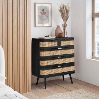 Birlea Rattan 5 Chest of Drawers Sark Black Mid Century Modern