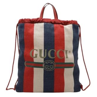 Gucci Pre-owned Canvas Leather Tricolor Drawstring Backpack - unisex - Vintage Rugzakken - Veelkleurig - ONE Size - Leer - Vintage