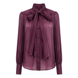 Actualee Blusa con Lazo en el Cuello - Blouses & Shirts - Mujer - P&uacute;rpura - XS