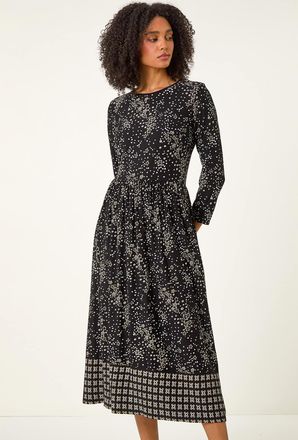 Roman Floral Border Print Midi Dress