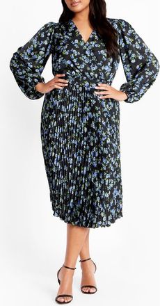 City Chic Nina Floral Midi Dress in Blue Print at Nordstrom, Size Xxs