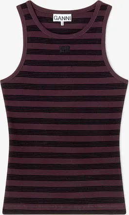 Ganni Brown Stripe Rib Tank Top - Size XXS Organic Cotton