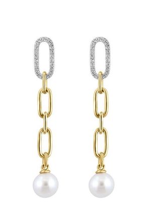 Effy 14K Yellow Gold Diamond Fresh Water Pearl Paperclip Drop Earrings in 14K Gold at Nordstrom