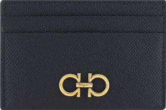 Ferragamo Womens Card Holder Calfskin Black Calf Leather Wallets & Purses