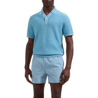 Bugatchi Waffle Stitch Polo Sweater in Teal at Nordstrom, Size Xx-Large