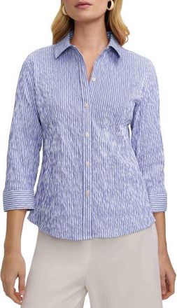 Foxcroft Hampton Crinkle Jacquard Shirt in Blue/White at Nordstrom, Size Medium