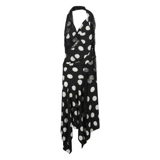 Junya Watanabe Midi Dresses, female, Black, Size: L Lace-trimmed Polka Dot Midi Dress