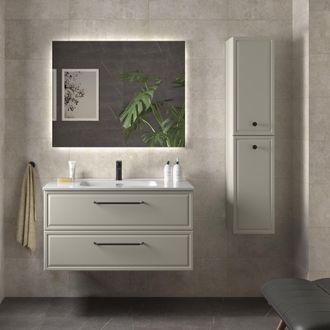 Cygnus Bath Mueble De Ba&ntilde;o Runa 100cm Gris Mate 2 Cajones Lavabo 1 Poza Porcelana