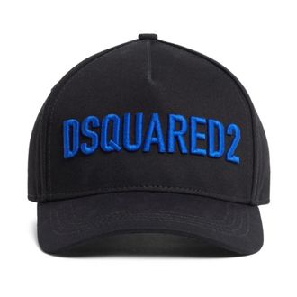 Dsquared2 Geborduurde Logo Katoenen Petten met Gesp - Heren - Petten - Zwart - ONE Size - Katoen - Accessoires